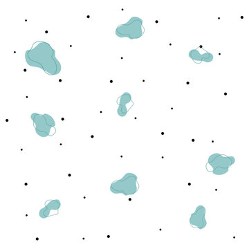 Seamless abstract pattern isolated on transparent background featuring modern organic shapes in soft blue tones combined with scattered black dots. 