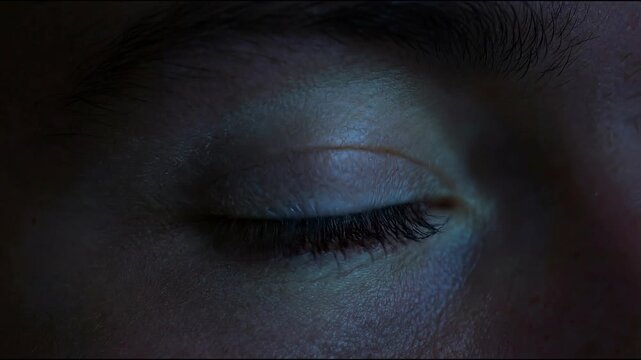 Closeup of human eyes social media concept. Close-up of human eye with glowing electric blue lightning effects symbolizing digital power and energy