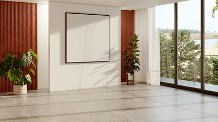 Fototapeta premium Large luxury modern bright interiors Living room mockup illustration 3D rendering Generated Color Image