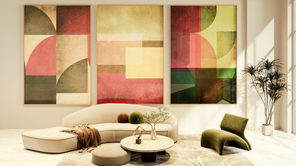 Fototapeta premium Large luxury modern bright interiors Living room mockup illustration 3D rendering Generated Color Image