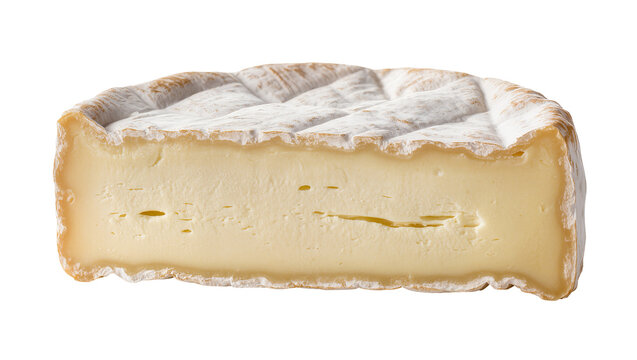 Delicious creamy soft cheese cross-section, showing its rich texture and bloomy rind, perfectly isolated PNG for culinary designs