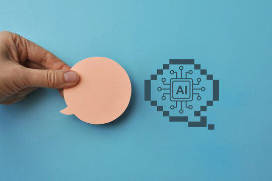 Human Communication vs Artificial Intelligence Chat Concept with Speech Bubble and AI Icon