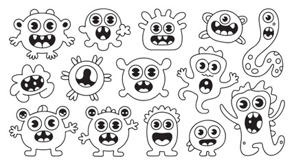 Fototapeta premium Cartoon Monsters With Big Eyes And Teeth On White Background For Kids Entertainment Concepts