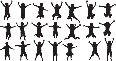 Fototapeta premium Silhouettes of people jumping in various joyful playful poses