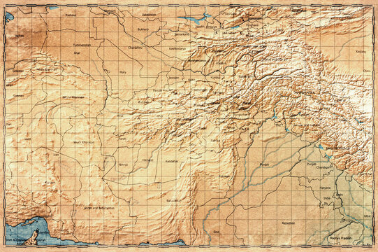 Vintage Map Of Afghanistan With Provincial Boundaries On Retro Paper Background