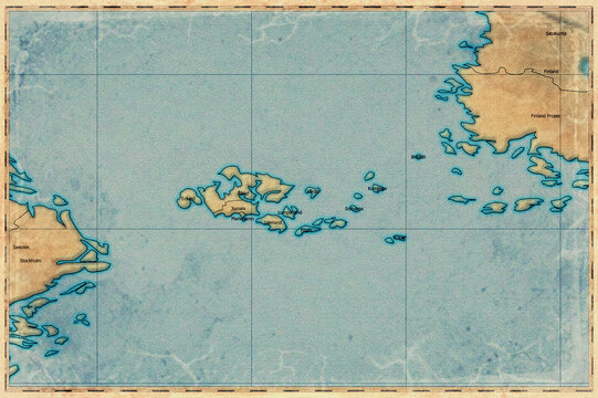 Vintage Map Of Aland With Administrative Regions On Retro Paper Background