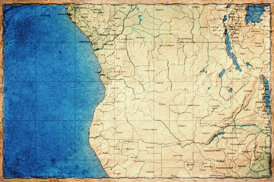 Vintage Map Of Angola With Provincial Boundaries On Retro Paper Background