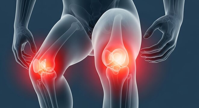 3d illustration of knee joint pain and inflammation in human body anatomy.