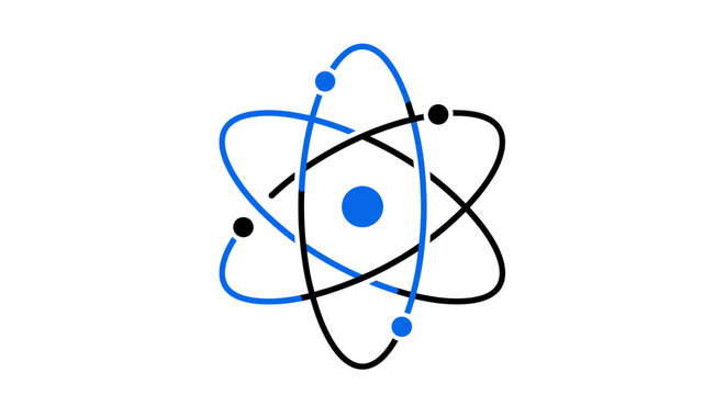 Atomic structure illustration showing electron orbits and central nucleus on a white background
