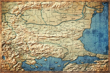 Obraz premium Vintage Map Of Bulgaria With Provincial Boundaries On Retro Paper Background