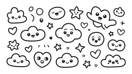 Fototapeta premium Kawaii doodle cartoon characters smiling on white background for cute concepts