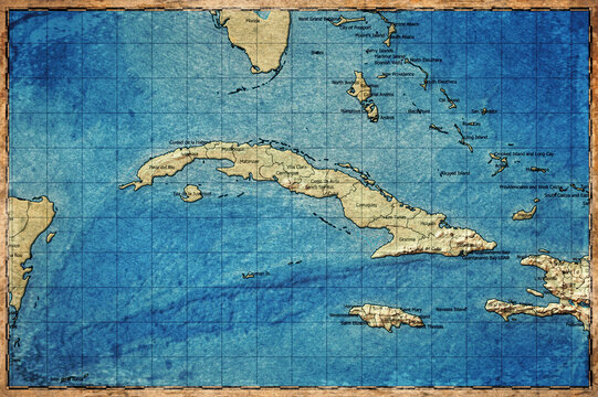 Vintage Map Of Cuba With Provincial Boundaries On Retro Paper Background
