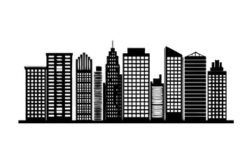 Obraz premium Black silhouette of a modern city skyline.