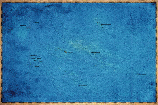 Vintage Map Of French Polynesia With Administrative Regions On Retro Paper Background