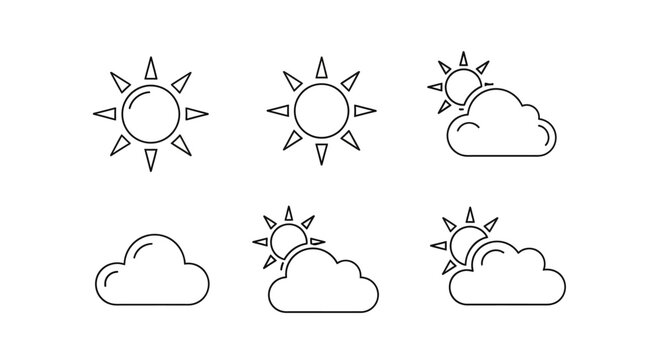 Simple weather icons illustration displaying sunny and cloudy conditions in a minimalistic design