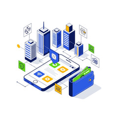 Fototapeta premium vector illustration of modern building with icons