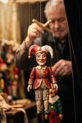 Obraz premium Puppeteer Operating a Jester Marionette