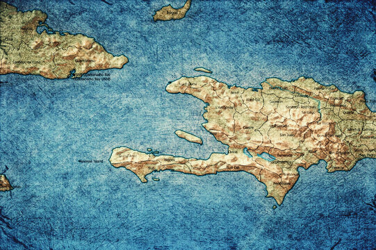 Vintage Map Of Haiti With Department Boundaries On Retro Paper Background