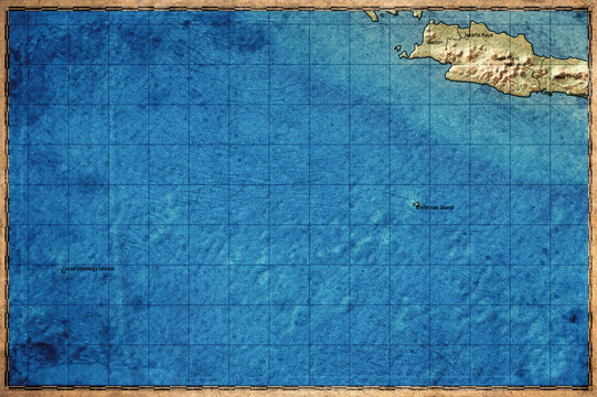 Vintage Map Of Indian Ocean Territories With Administrative Regions On Retro Paper Background