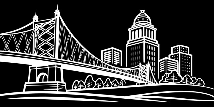 USA, US, U.S, United States - Cincinnati skyline bridge minimal svg clean line art vector 
