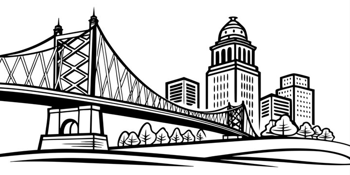 USA, US, U.S, United States - Cincinnati skyline bridge minimal svg clean line art vector 
