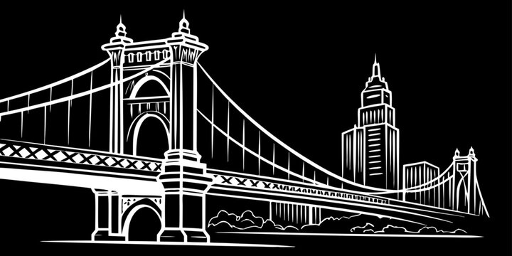 USA, US, U.S, United States - Minimal Cincinnati Ohio Skyline with Bridge &ndash; Clean Simple Line Art SVG Vector Design | USA US U.S United States City Outline Illustration