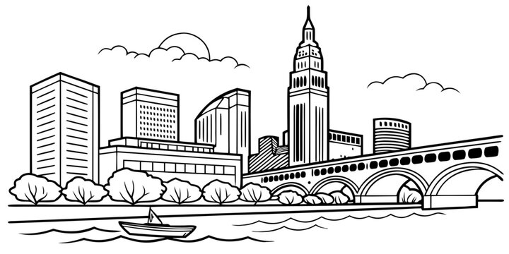 USA, US, U.S, United States - Cleveland skyline lake minimal svg geometric simple shapes 
