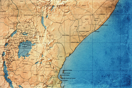 Vintage Map Of Kenya With Counties On Retro Paper Background