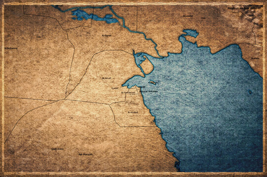 Vintage Map Of Kuwait With Governorates On Retro Paper Background