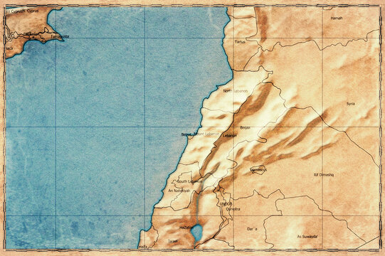 Vintage Map Of Lebanon With Governorates On Retro Paper Background