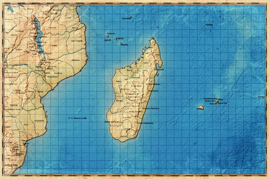 Vintage Map Of Madagascar With Regions On Retro Paper Background