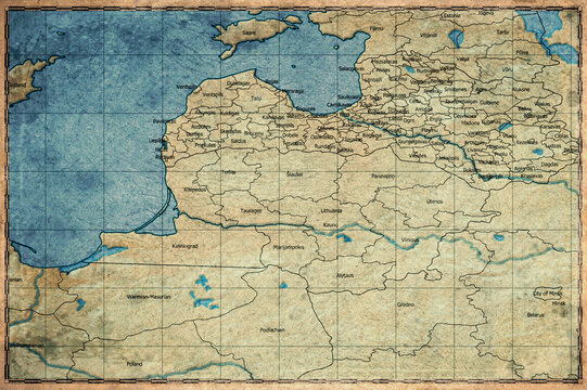 Vintage Map Of Lithuania With Counties On Retro Paper Background