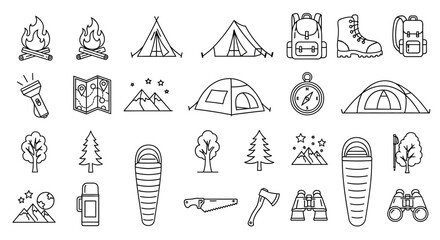Camping icons and travel symbols. © MUHRODIN