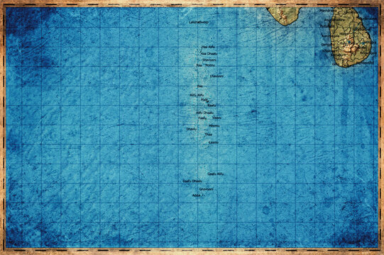 Vintage Map Of Maldives With Atolls On Retro Paper Background
