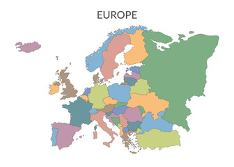 Fototapeta premium Political map of Europe. European countries borders in a flat style isolated on white background. Vector clipart.