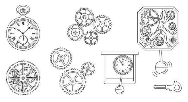 Clockwork Mechanism Gears and Clock Faces.