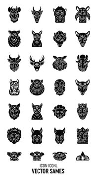 Collection of animal face icons.