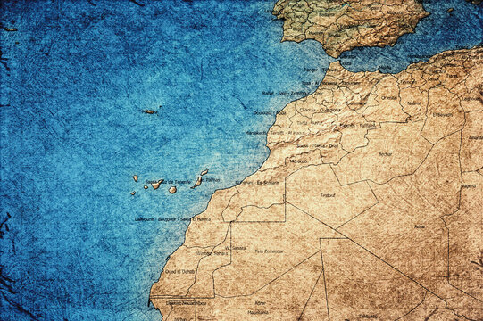 Vintage Map Of Morocco With Regions On Retro Paper Background