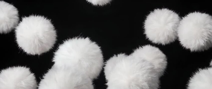 3D Rendered Motion of Fluffy Balls in Black Background