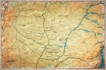 Fototapeta premium Vintage Map Of Paraguay With Departments On Retro Paper Background