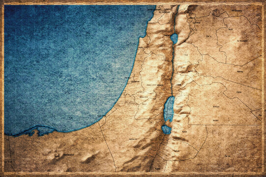 Vintage Map Of Palestine With Governorates On Retro Paper Background