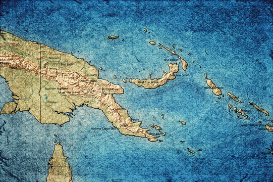 Vintage Map Of Papua New Guinea With Provinces On Retro Paper Background