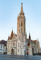 Naklejka premium the Matthias Church in Budapest at blue hour Hungary Europe