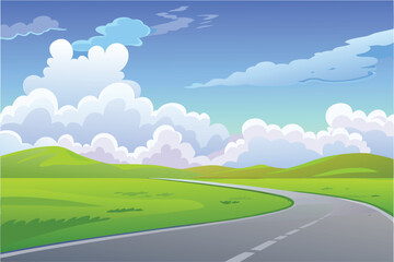 Fototapeta premium A winding road stretches through a vibrant idyllic landscape