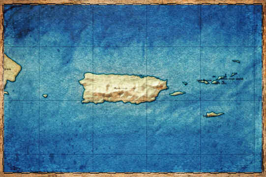 Vintage Map Of Puerto Rico With Municipalities On Retro Paper Background