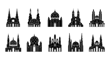 Obraz premium Black silhouette of various cathedrals.