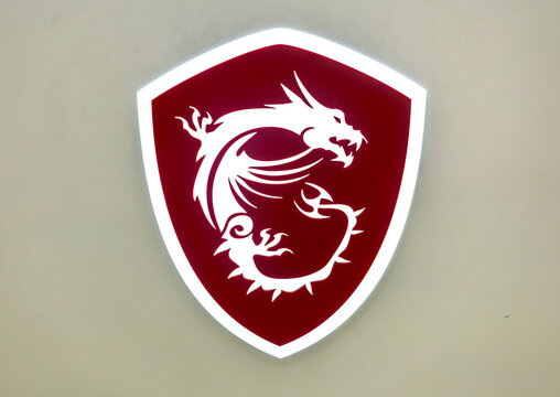 MSI logo close up. Red dragon - logo of the Taiwanese computer hardware company MSI