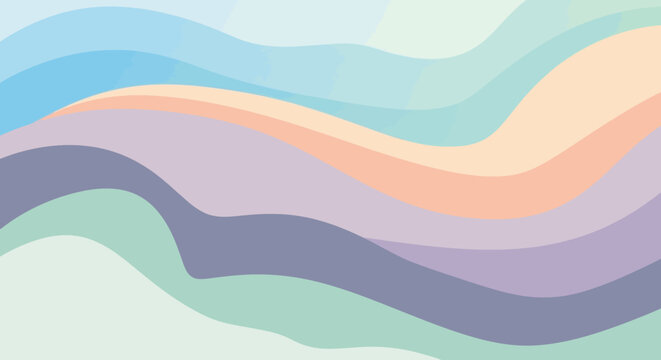 Abstract layered color waves illustration evoking serenity and tranquility with pastel hues