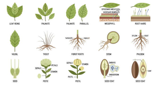 Detailed plant parts and structures.