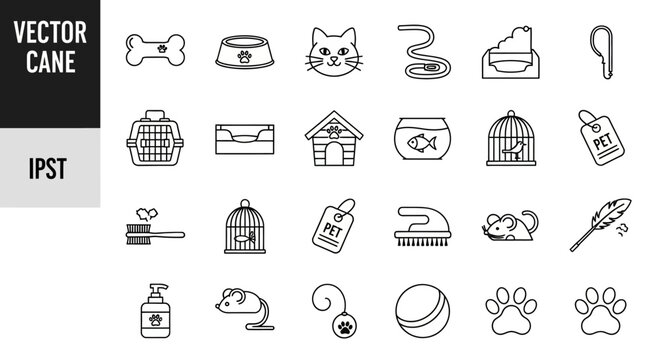 Dog icons and pet accessories.